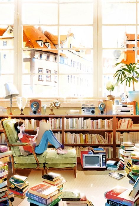 Sunday: books, music, writing … leisure times / Domingo: libros, música, escritura… tiempo de ocio (ilustración de Kim Ji-Hyuck, Hanuol)