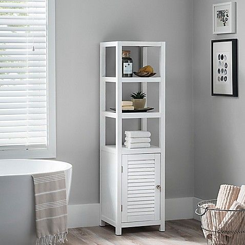 Drift 3 Shelf Wood Tower Cabinet In White Tall Cabinet Storage Bed Bath And Beyond Cabinet