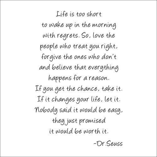BooDecal Dr Seuss Series Inspirational Quote Wall Decals Life is Too Short to Wake up in The Morning with Regrets Wall Stickers Decals 24 Inches x 35 Inches