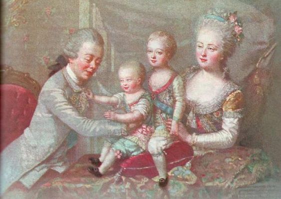 Pavel Petrovich of Russia (1754-1801) and his wife Sophie Marie Dorothea Auguste Luise of Württemberg (1759-1828) and their children: Aleksander Pavlovich of Russia (1777-1825) and Konstantin Pavlovich of Russia (1779-1831)