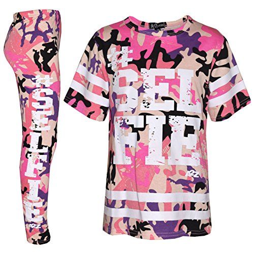 A2Z 4 Kids/®/®/®/®/® Girls Top Kids Designers #Selfie 86 Camouflage T Shirt /& Legging Set 7-13 Years