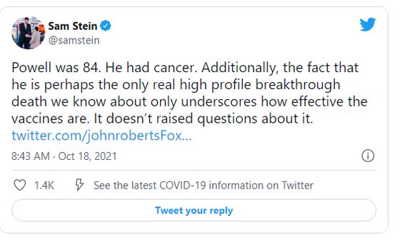Fox Verslaggever Raakt In Paniek Verwijdert Tweet Dood Van Colin Powell Werkzaamheid Covid-Vaccins 2 Via Angel-Wings c91c9fd3996967c4b24809d0582cd861 via Angel-Wings