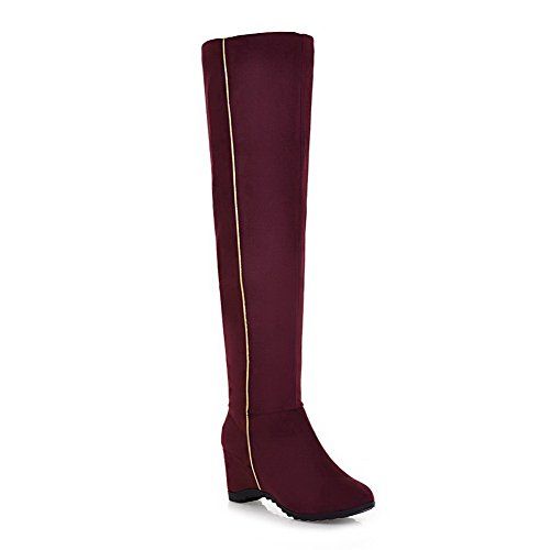 VogueZone009 Womens Round Closed Toe Kitten Heels Xi Shi Velvet Solid Boots with Flower