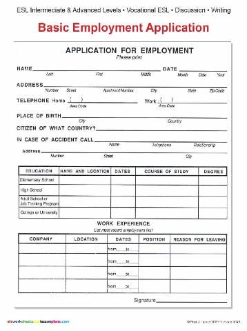 job application forms to print ESL BASIC EMPLOYMENT APPLICATION - employee application forms job application forms to print ESL BASIC EMPLOYMENT APPLICATION - employee application forms