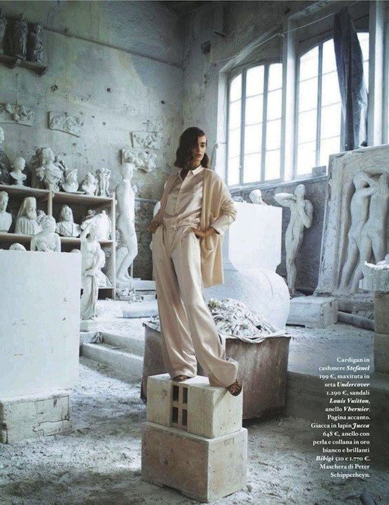 The Terrier and Lobster: "Impara l'arte": Olya Zueva and Statues by Michael Woolley for Io Donna