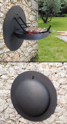 Grill it, clean it and fold it up. This wall mounted bbq grill also doubles as a shield in case your home is invaded by barbarians