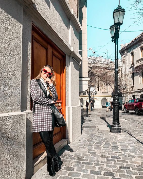 Chile Santiago Look do dia Look inverno Casaco xadrez Ãculos de coração