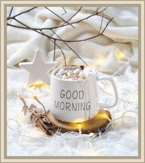 Snowfall And Hot Cocoa - Good Morning Gif