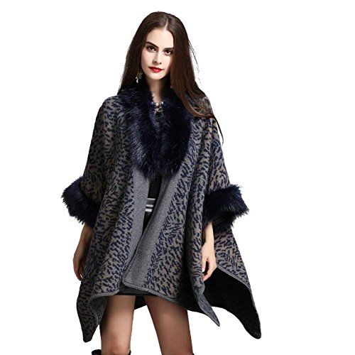 Women Luxury Large Tartan Faux Fur Coatigan Coat Shawl Cape Jacket Long Warm UK
