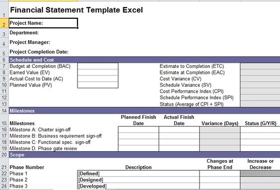 template financial statement