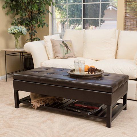 Felix Brown Wood Rectangle Storage Ottoman Coffee Table With Bottom Rack Bench Leather Storage Ottoman Coffee Table, Leather Ottoman Bench Coffee Table