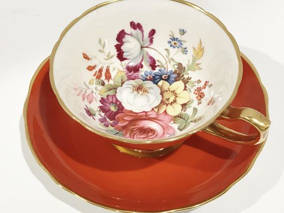 Radiant Hammersley Tea Cup and Saucer, English Teacups, Orange Tea Cups, Antique Tea Cups Vintage, Floral Tea Cups, Artist Signed Cups by AprilsLuxuries on Etsy
