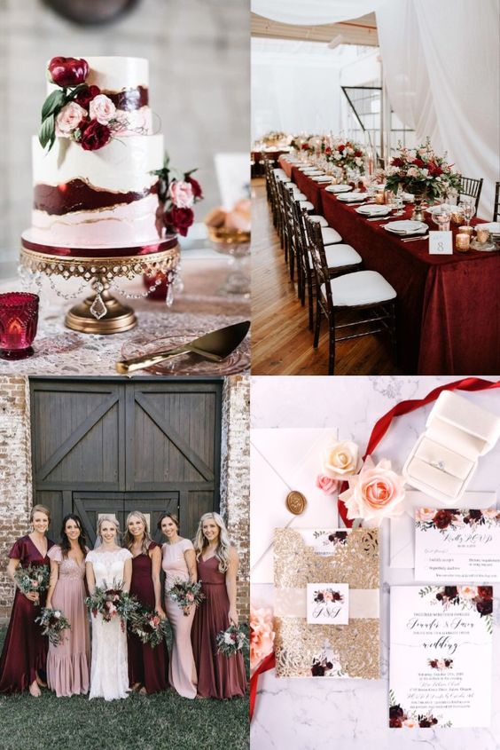 The Best Gold Wedding Colors Combos for 2021: Gold + Burgundy Wine