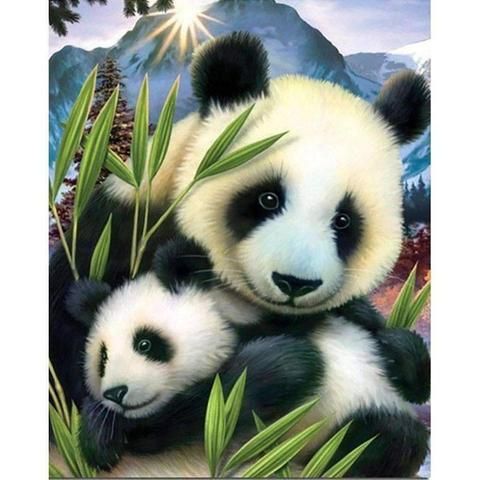 Diamond Painting Cross Stitch Panda Family Rhinestone Embroidery Art Wall Decor