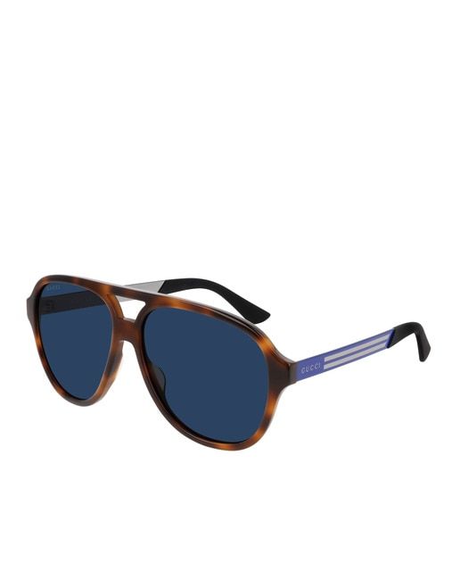 Gucci Gafas De Sol De Hombre Gucci Aviador De Acetato En Havana Con Varillas De Metal Gafas De Sol Gafas Gucci Hombre