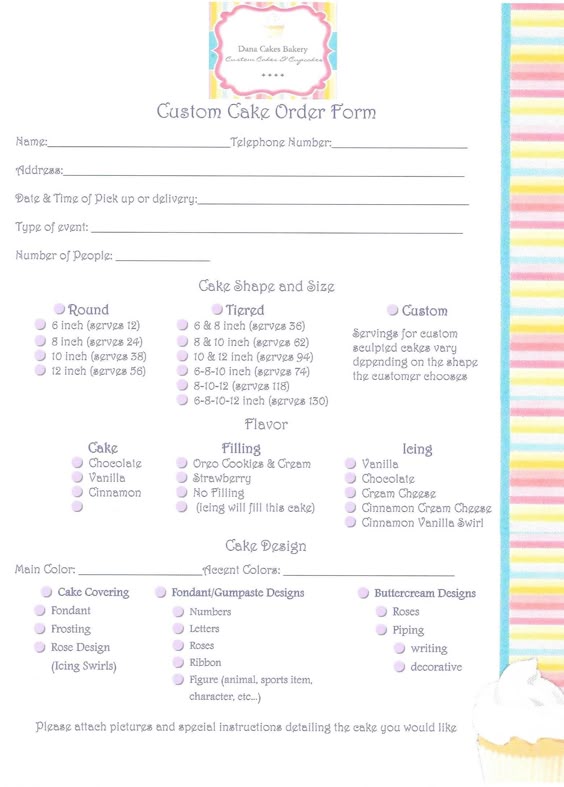 Custom Cake Order Form - Fill out this form and send it to - cake order forms Custom Cake Order Form - Fill out this form and send it to - cake order forms