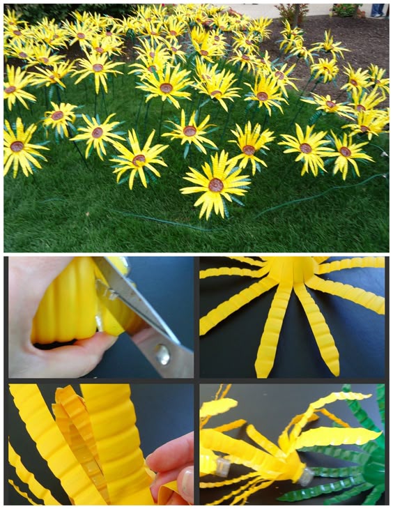 making sunflowers from water bottles ~~~