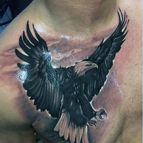 Bald Eagle Banner Male Traditional Tattoo On Chest Traditional Chest Tattoo Cool Chest Tattoos Chest Tattoo