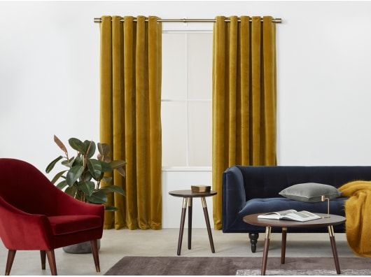 2 X Julius Velvet Eyelet Lined Pair Of Curtains Antique Gold 168 228cm Yellow Sofa Design 2 X Julius Velvet Eyelet Lined Pair Of, Antique Gold Curtains Ready Made