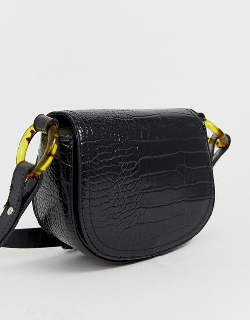 Pull Bear Moc Croc Cross Body Bag In Black Asos Canta Moda Taki Moda