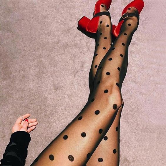 Sexy Black Dot Perspective Siamese Stockings