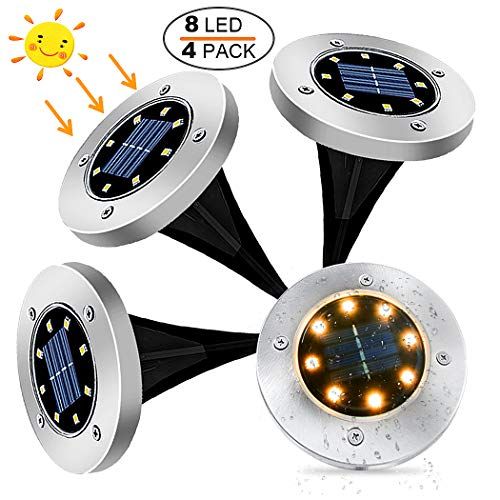 Blanc Chaud 8 LEDs Spot Lumi/ère Projecteur avec Panneau Solaire pour Chemin Terrace Place Etanche IP65 Lumi/ère Solaire Ext/érieur 4pack LED Lumi/ère Solaire Ext/érieur Decoration Jardin Eclairage