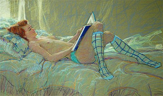 Ema in Blue by David Hettinger Watercolor Pencil ~ 22 in. x 26 in.