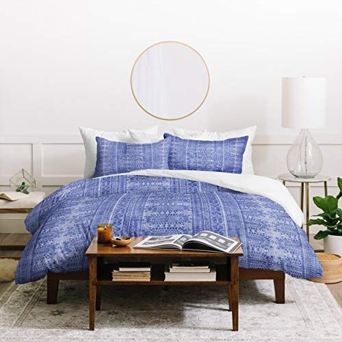 Bohemian Duvet Cover Set Twin Xl Size Blue White Geometric Dotted Print 2 Piece Bed Sets Hippie Boho Chic Style Duvet Sets Duvet Cover Sets Blue Duvet
