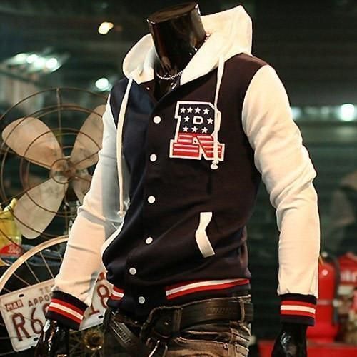 Men Hooded Baseball Varsity Slim Fit Jacket Button Cardigan Coat Sweater Outwear Sports Tops