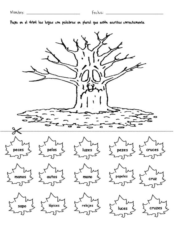 Nombre: ____________________________ Fecha: ______________________________Pega en el árbol las hojas con pa...