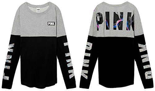 Oversize XSmall Victorias Secret Pink Campus Crew Bling Tee White Oversize XSmall Victorias Secret Pink Campus Crew Bling Tee White