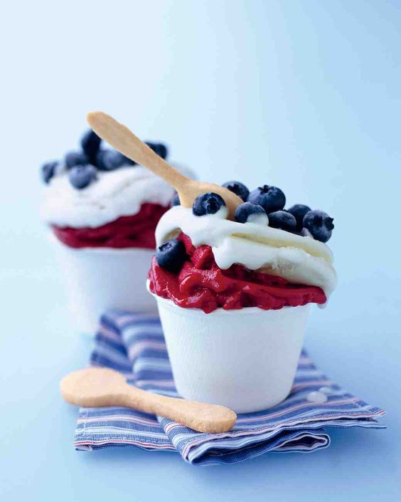 Ice cream, sorbet, blueberries, and cookies join forces to make a quick, fun dessert. 'Go 4th' and strut your stars-and-stripes!