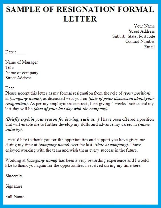Formal Resignation Letter Template shiena Pinterest - simple letter of resignation Formal Resignation Letter Template shiena Pinterest - simple letter of resignation