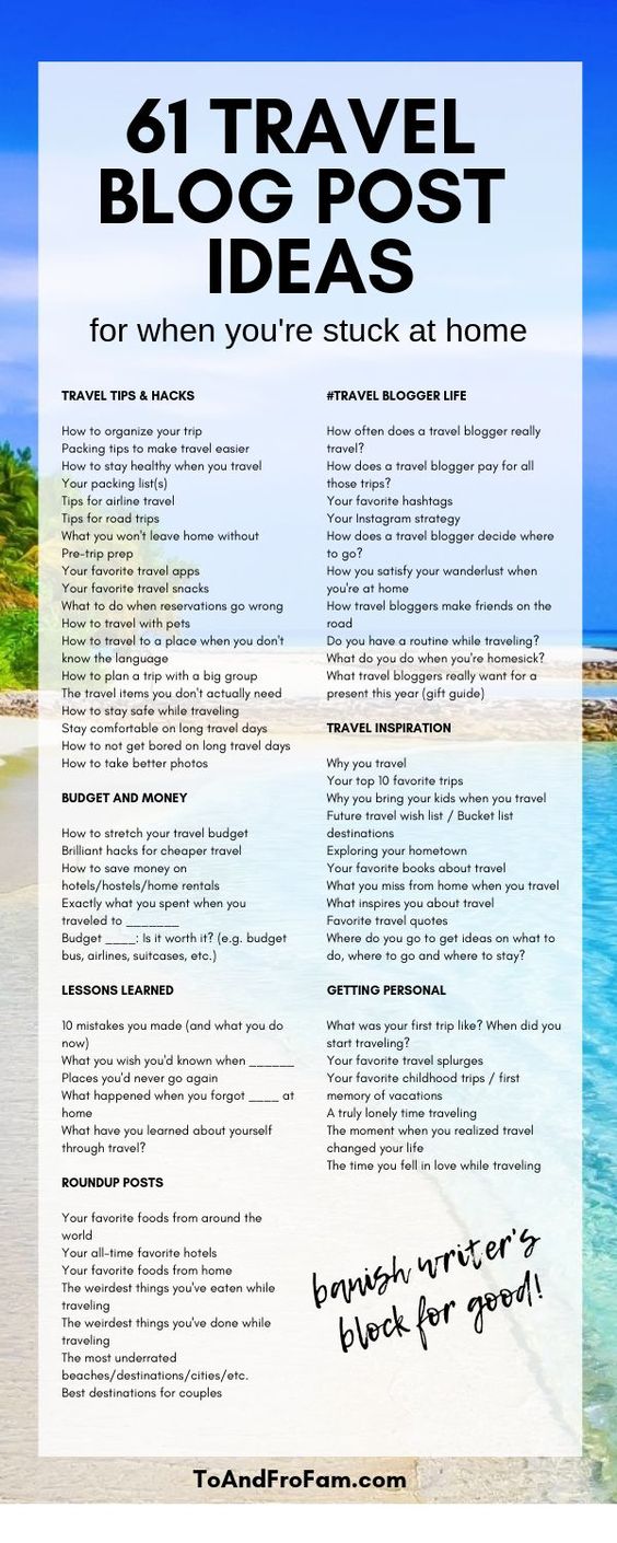 61 travel blog post ideas for when you\'re stuck at home - To & Fro Fam | Travel blog post ideas, Tra