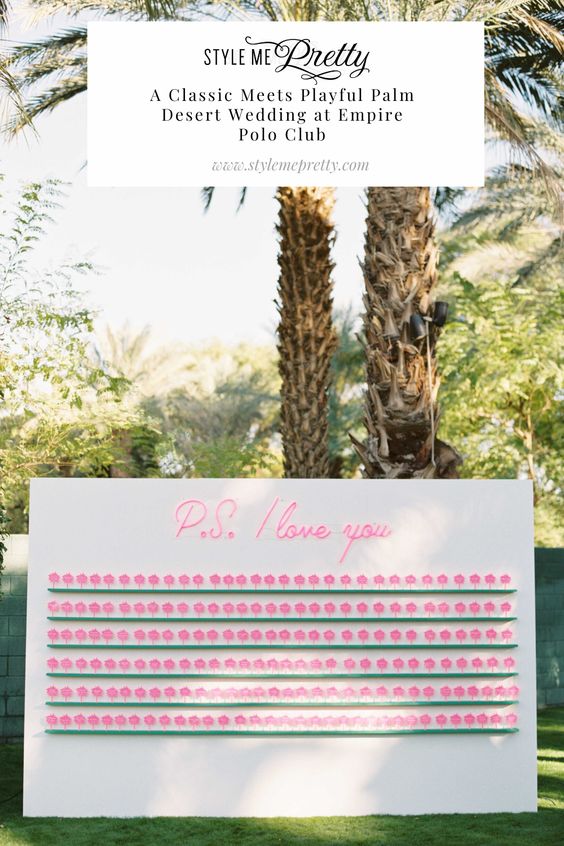 Today’s Palm Springs wedding is truly the definition of pretty! This bride and groom went with a classic, formal style but incorporated glam, playful touches (like a hot pink P.S. I love you escort display 💓) that you just HAVE to see! All details on SMP.com! Photography: @katieshuler #palmdesertwedding #classicwedding #colorfulwedding #uniqueescortdisplay