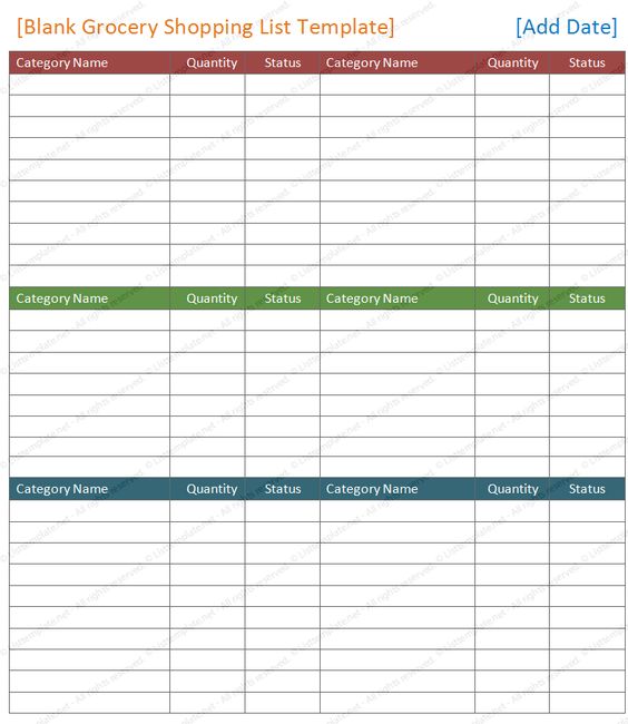 Blank Grocery Shopping List Template Shopping list templates - food shopping list template Blank Grocery Shopping List Template Shopping list templates - food shopping list template