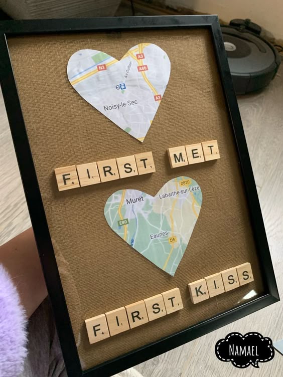Idea gift boyfriend girlfriendfirst met first kiss with letter by « Zodioand map by google map valentinesday firstmet firstkiss gift idea