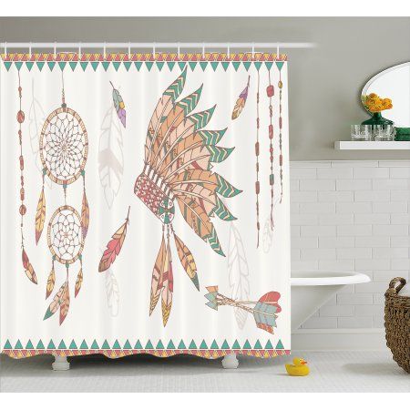 Feather Shower Curtain Primitive Chief Headdress Arrows Dreamcatchers Native American Fabric Bathr Primitive Bathrooms Primitive Bedroom Primitive Decorating