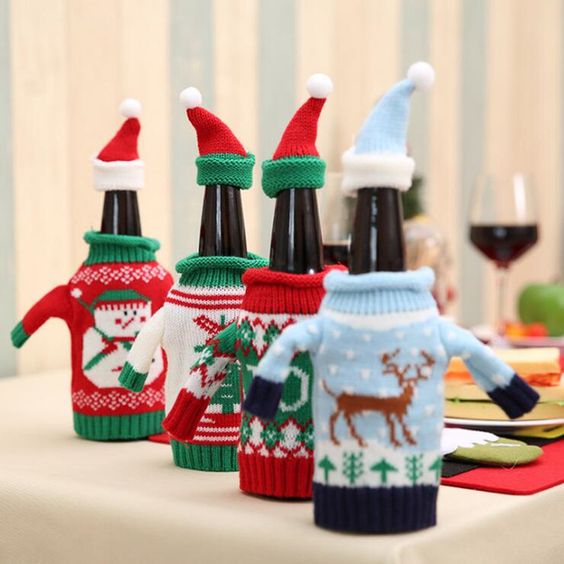 Christmas Snowman Wine Bottle Cover Set Santa Claus Bottle Sweater With Hats