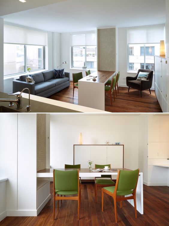 A Fold-Down Dining Table Is A Clever Space Saving Idea For This Small Apartment