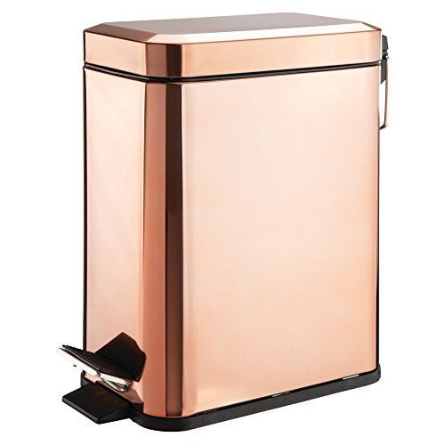 Light Yellow Bedroom Garbage Container Bin Kitchen Powder Room mDesign 1.3 Gallon Round Small Metal Step Trash Can Wastebasket for Bathroom Removable Liner Bucket Office Craft Room