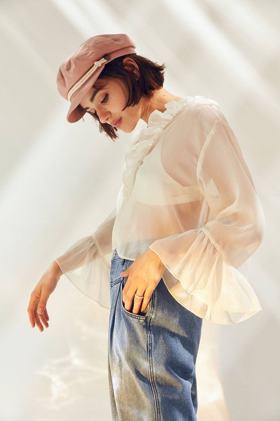 Kimchi Blue Leola Sheer Ruffle Blouse | Urban Outfitters