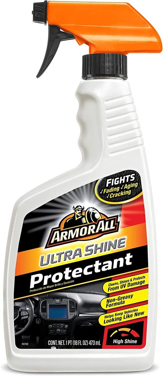Ultra Shine Protectant Spray by Armor All, Car Interior Cleaner Spray, 16 Fl Oz Product Info There’s nothing more captivating than a car with brilliant shine. Ultra Shine Protectant delivers the ultimate, long-lasting high-gloss shine while enhancing the deep, rich look of your vehicle. Fortified with even more of Armor All’s proprietary gloss enhancers, it delivers breathtaking, intense luster you won’t believe. And it’s from Armor All, so you can count on its trusted protection from UV rays an