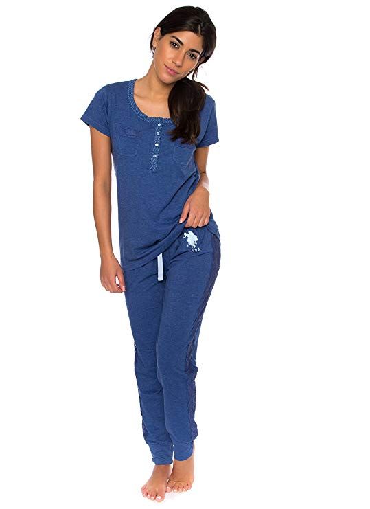 U.S Womens Short Sleeve Shirt and Lounge Pajama Pants Sleepwear Set Polo Assn