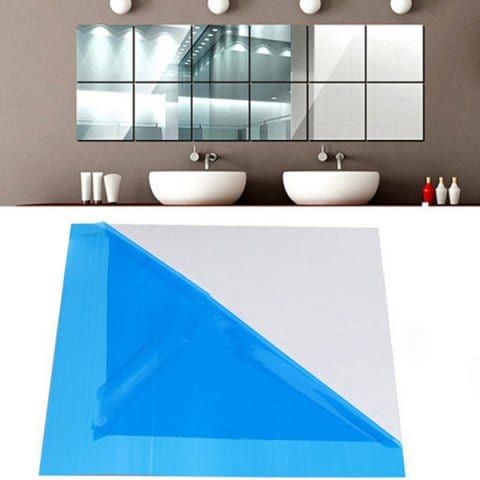 32pc Mirror Tile Wall Sticker Square Self Adhesive Room Decor Stick-On Art 15CM
