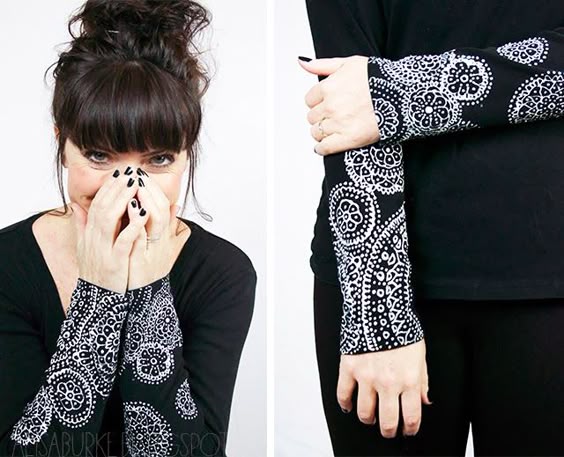 T-Shirt verzieren mit Textilfarbe. Mandala auf Longsleeve