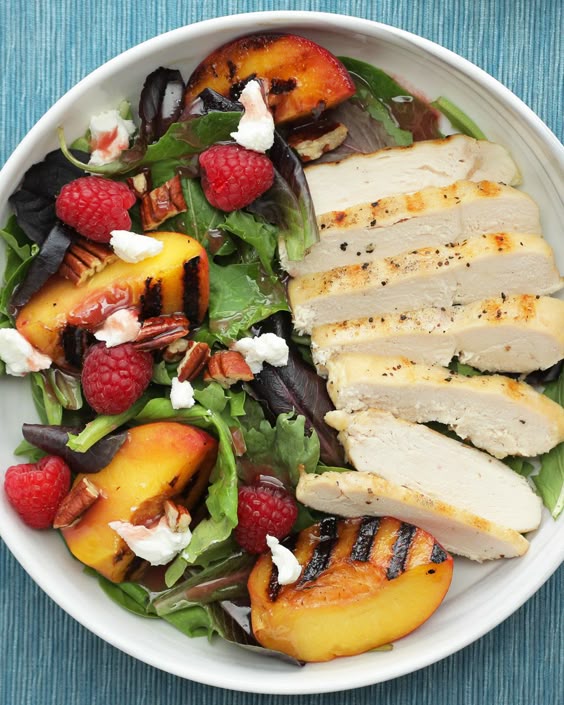 Grilled Peach and Chicken Salad with Raspberry Vinaigrette