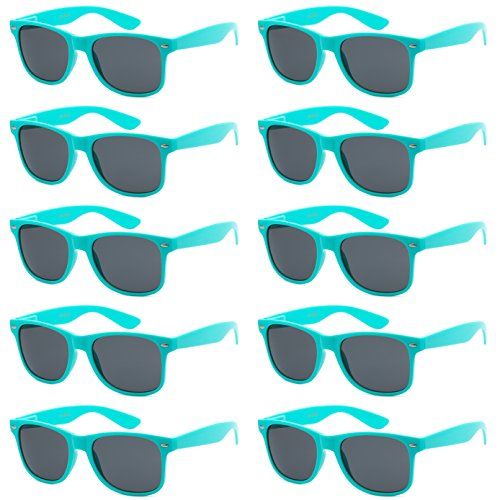 WHOLESALE UNISEX 80S RETRO STYLE BULK LOT PROMOTIONAL SUNGLASSES 10 PACK Royal Blue + White Stripes | Smoke, 52