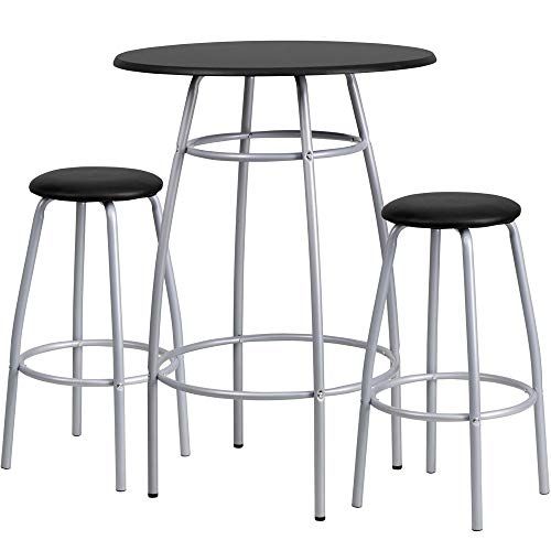Cafe Tables And Chairs Bari 30inch Bar Set With Stools Height Table Black Stools Bar Height Table, What Height Chair For 30 Inch Table