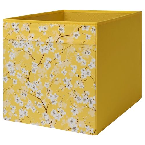 DrÖna Box Yellow Fl Patterned Ikea Kallax Shelving Unit Storage Boxes Fabric Ikea Storage Boxes, Yellow Canvas Storage Cubes